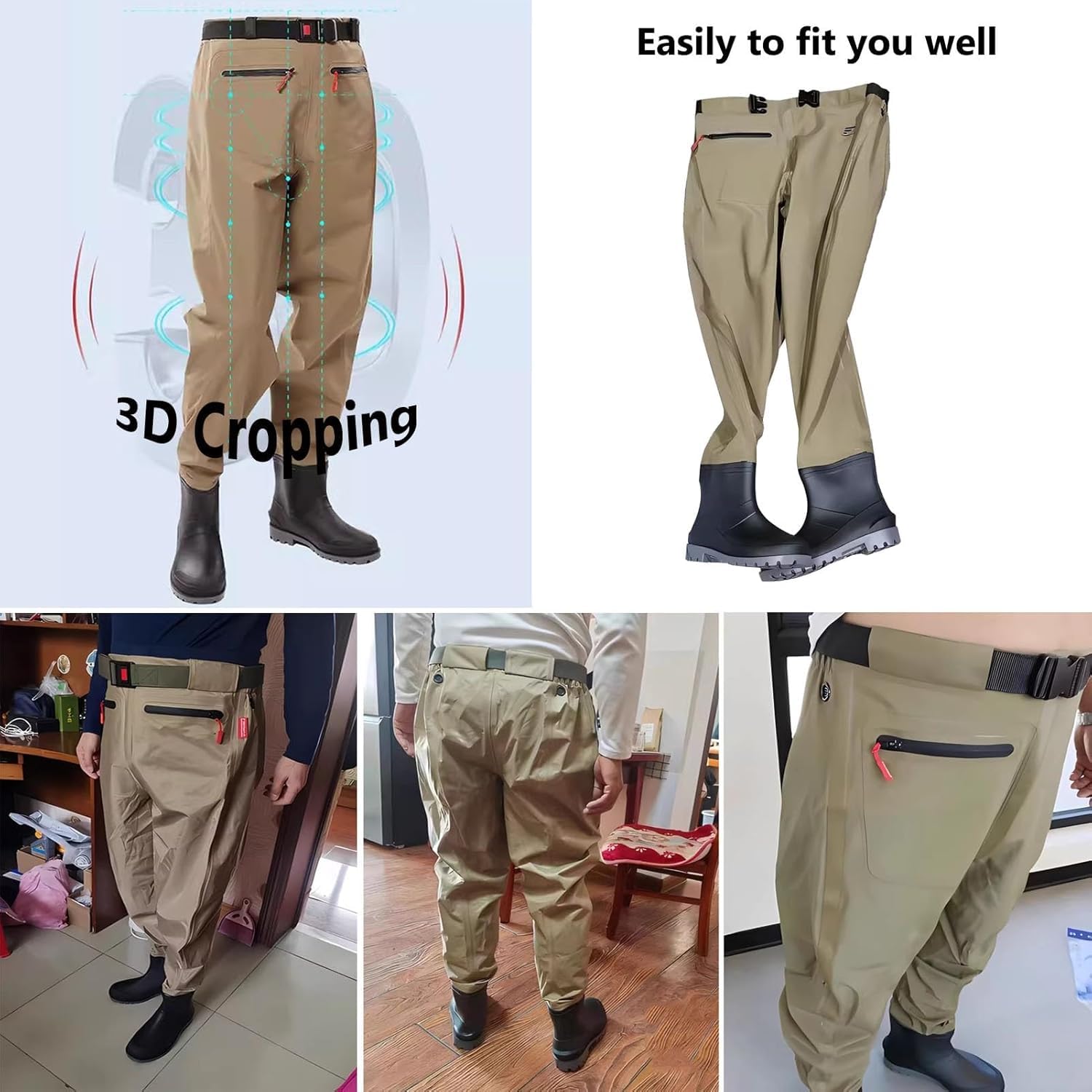 Wodery wędkarskie dla mężczyzn Męskie spodnie wodoodporne, spodnie puchowe khaki, spodniobuty do sadzenia ryżu, spodnie przeciwdeszczowe do łowienia i wędkowania(6.5)