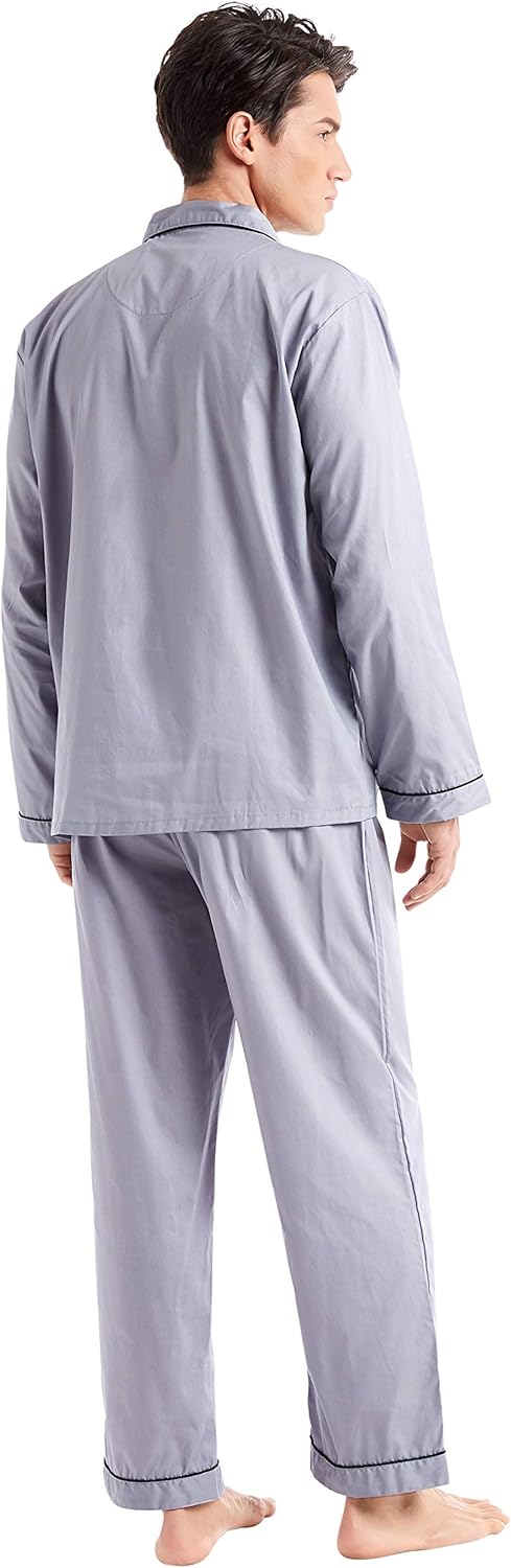 TONY AND CANDICE Men’s Cotton Pajama Set, Long Sleeve Button-Down Woven Sleepwear - Image 4