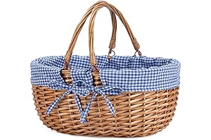 Wicker Picnic Basket Natural Blue for Good Gain