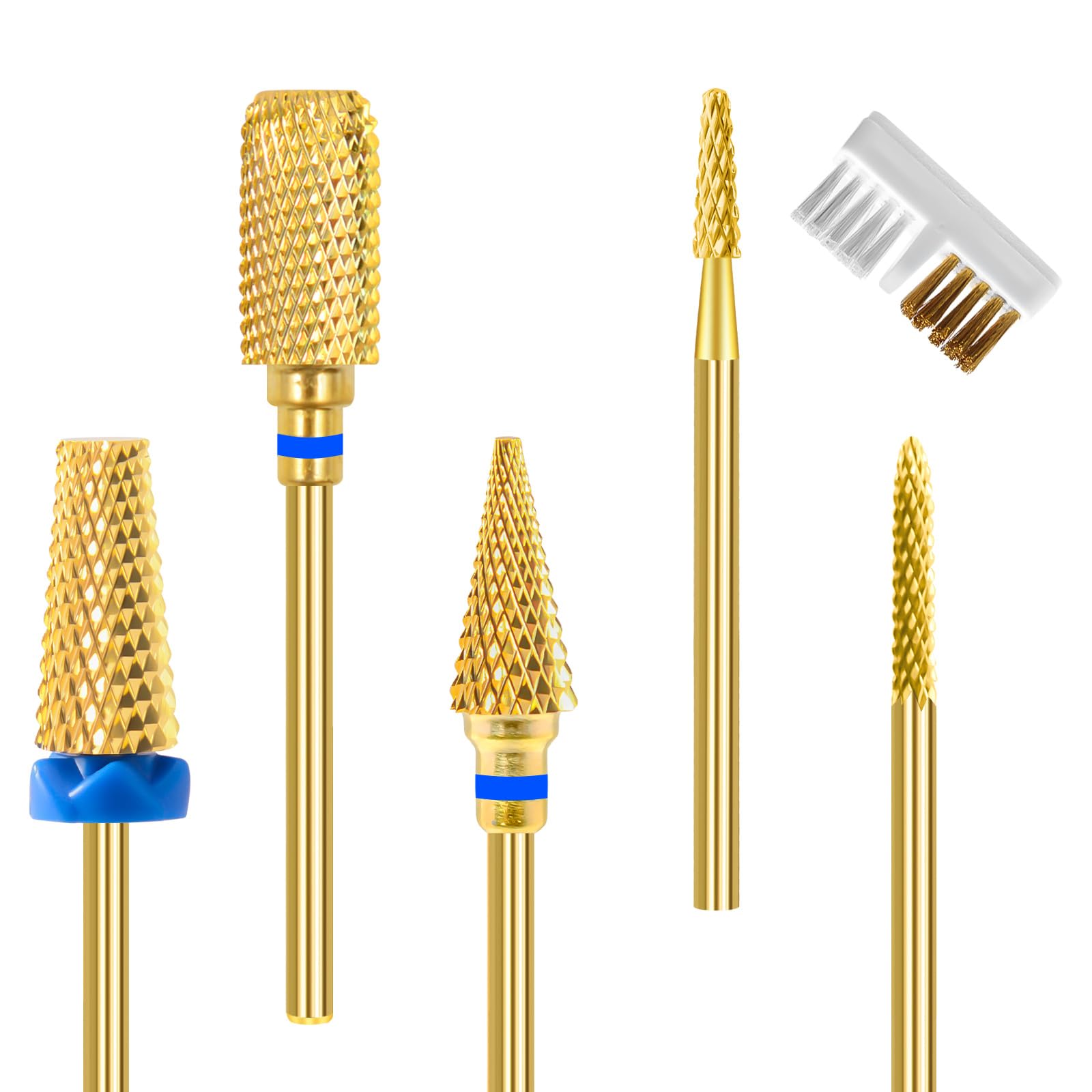 CGBE Fresas Torno para Uñas, 5 Piezas Brocas para Uñas Oro Profesional para Quitar Gel Acrílico Cutícula, 3/32 Pulgadas Broca Manicura Carburo de Tungsteno para Preparación de Uñas, Juego-B