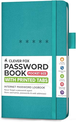 Clever Fox Libro de contraseñas Organizador de direcciones de Internet y contraseñas alfabetizado Cuaderno de contraseñas para computadora y sitio