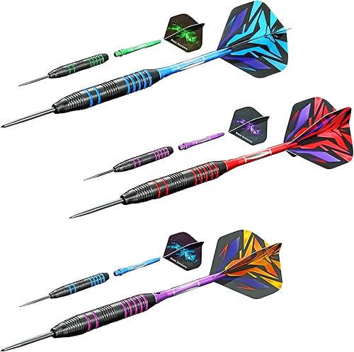 Miniatura 39 de ADKX - Juego de 12 dardos de punta de acero con barril de hierro antideslizante, ejes de dardos de aluminio y vuelos + sacapuntas de dardos + una