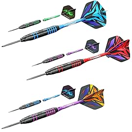 ADKX Steel Tip Darts 12 Pack Set with Nonslip Iron Barrel Aluminum Dart Shafts and Flights + Darts Sharpener + an Gift Box (Darts-G)
