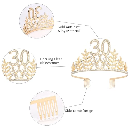 Miniatura 7 de Juego de corona de 30 cumpleaños y banda de 30 cumpleaños, decoraciones de CIEHER para mujeres de 30 años y banda fabulosa, regalos de 30 cumpleaños