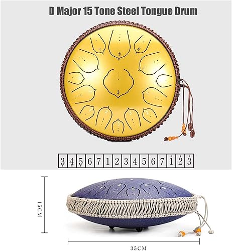 Miniatura 2 de Tambores de lengua de acero, tambor de tanque de 15 notas, llave D de 14 pulgadas, sartén armónica de alto carbono, tambor de mano con decoración de