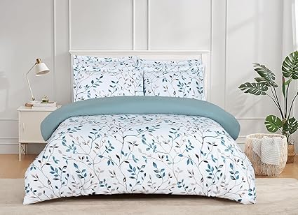 Majestic Giftware Madison Linen 4 Pcs 44" Twin Size Bedding Set (BL506-44T-4pc Set), Forest Ferns 300 TC Cotton Sateen Durable & Washable | 1 Fitted Sheet, 1 Duvet, 2 Pillowcases- Lux Collection