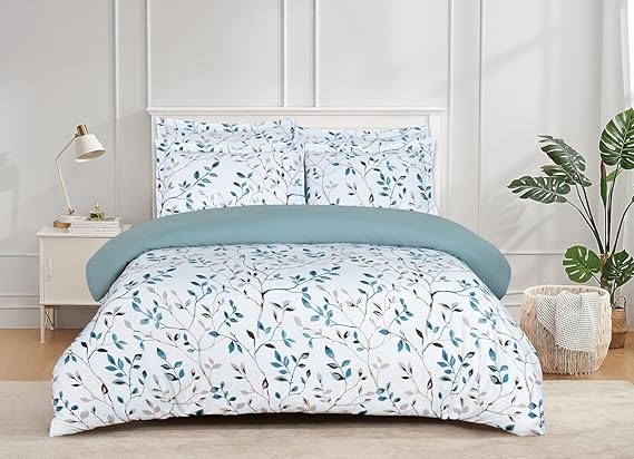 Majestic Giftware Madison Linen 4 Pcs 44" Twin Size Bedding Set (BL506-44T-4pc Set), Forest Ferns 300 TC Cotton Sateen Durable & Washable | 1 Fitted Sheet, 1 Duvet, 2 Pillowcases- Lux Collection