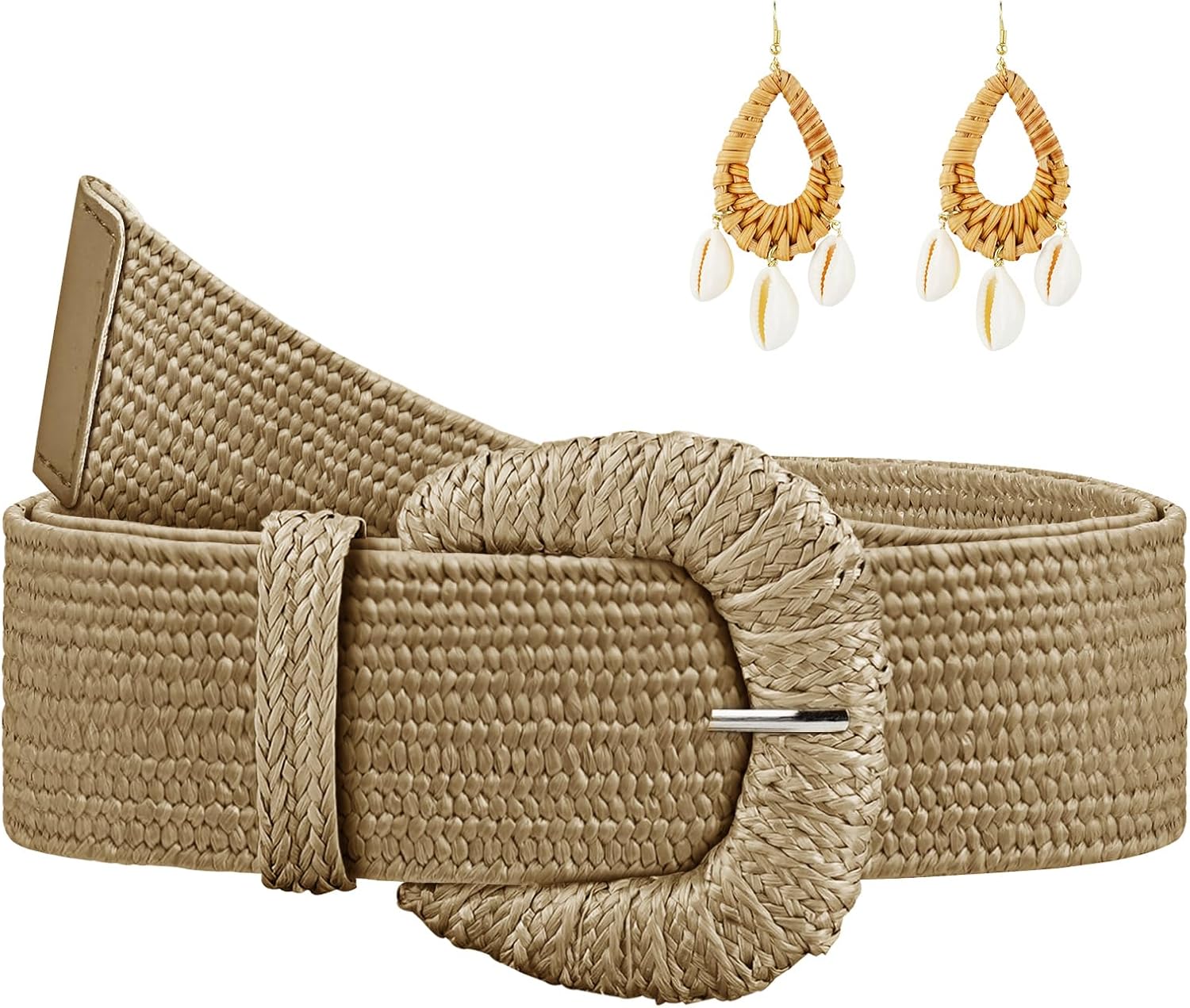 Straw Woven Elastic Belt for Women, Boho Braided Raffia Waist Belt, Stretch Rattan ...