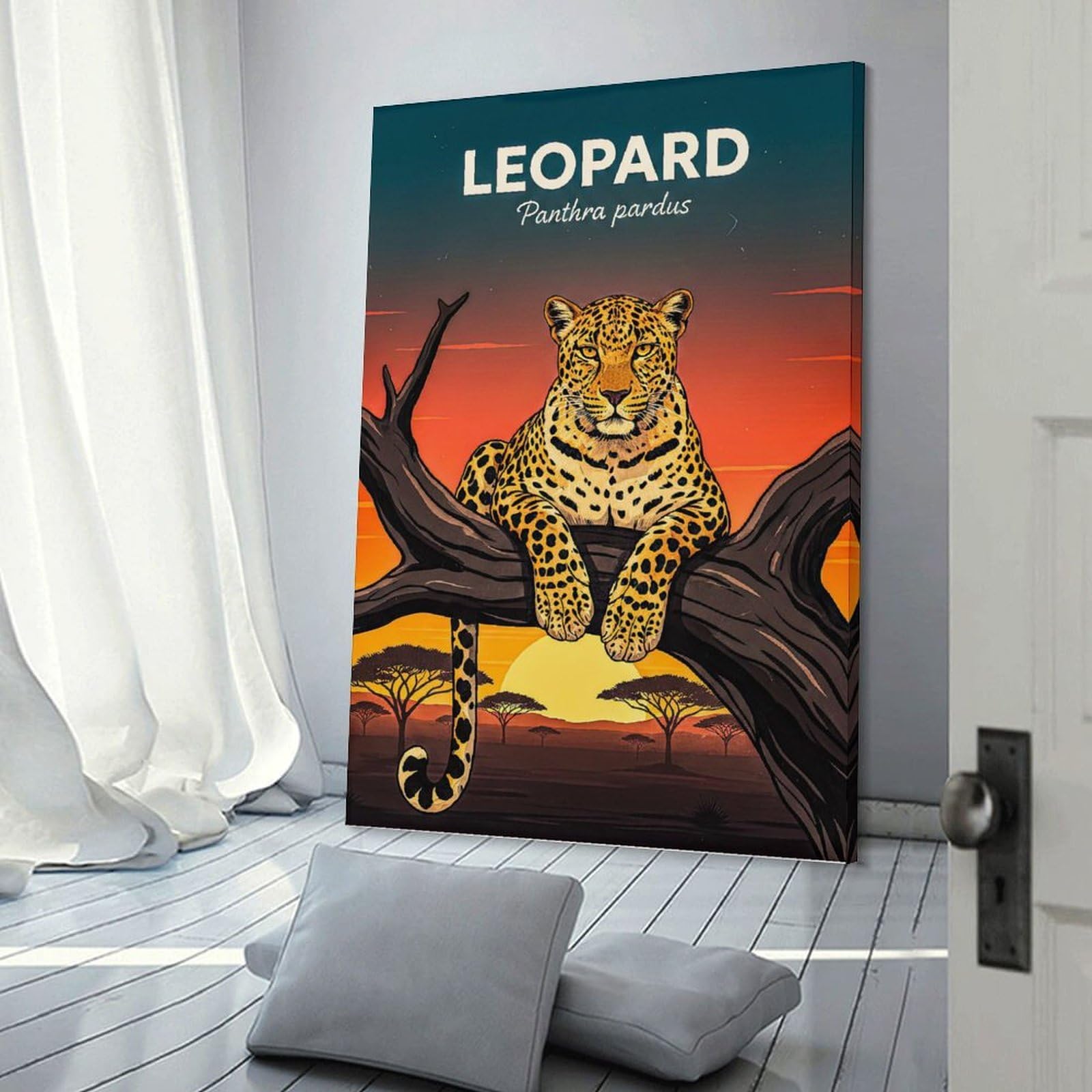 Junmoney Leopard in A Tree at Sunset Canvas Wall Decor, 08x12inch(20x30cm), for Bedroom, Guest Room Or Reading Nook, Canvas Wall Decor for Personal Spaces