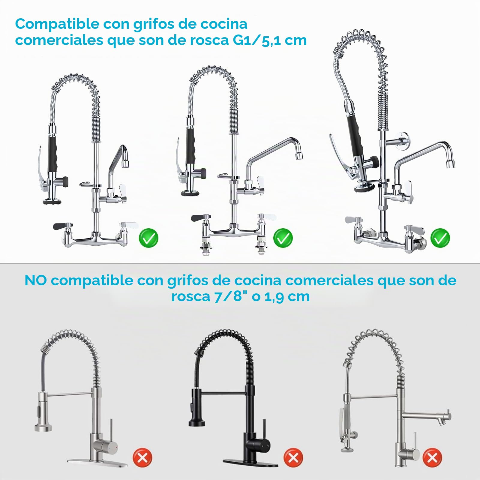 KULACO Ducha de mano profesional para hostelería, universal 1/2", Negro | ducha con conexión, ducha de cocina con gancho de bloqueo, ducha de repuesto para ducha de vajilla/hostelería