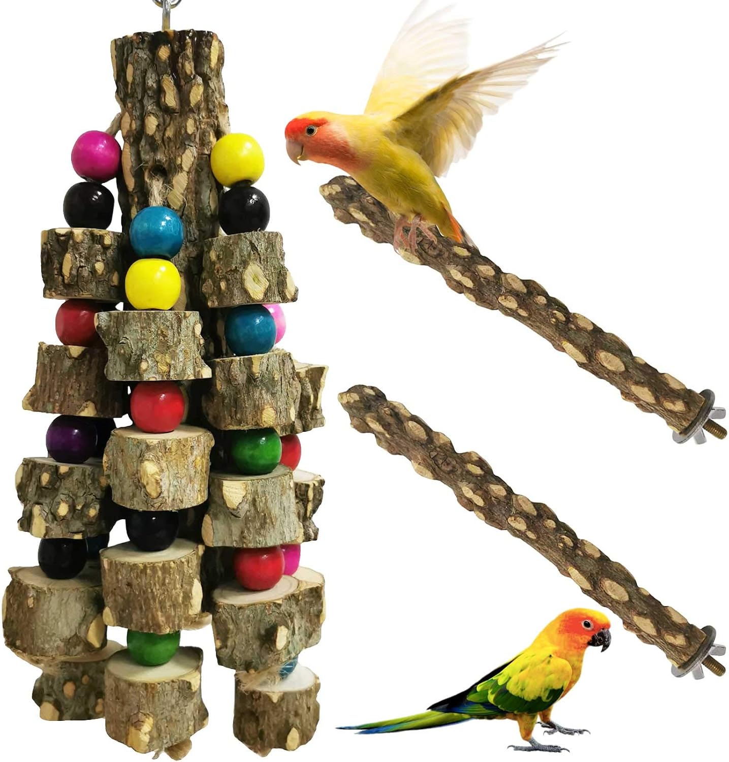 kathson Natural Wood Bird Chewing Toys Hanging Wooden Blocks Toys Parakeet Standing Sticks Parrot Paw Grinding Toy for Finch Budgie…