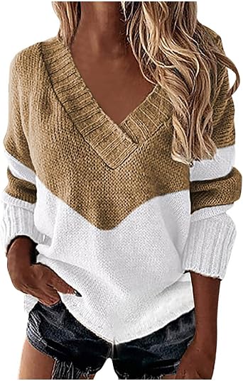 Fall Fashion for Women 2025 Trendy V Neck Long Sleeve Knit Blouse Outfits Oversized Loose Fit Pullover Tops