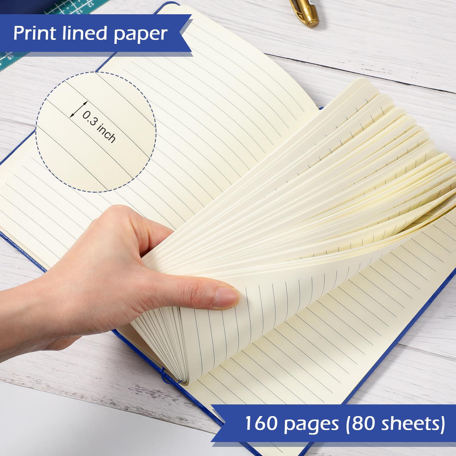 Honoson Confezione da 20 quaderni a righe formato A5, con copertina rigida, 14 x 21,1 cm, in pelle PU, a righe, 160 pagine, per rientro a scuola, ufficio, lavoro, casa (blu reale)