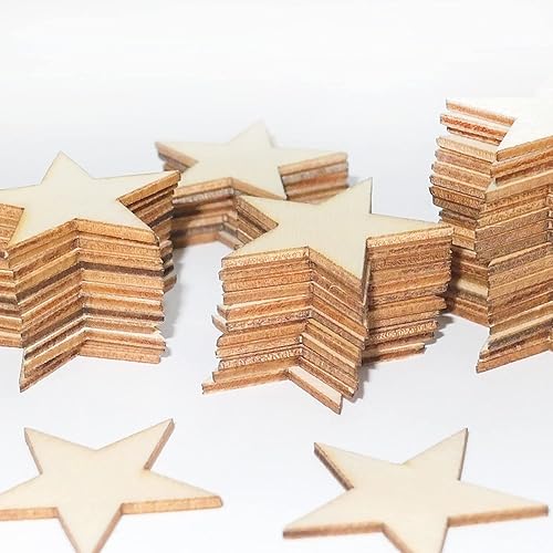 Miniatura 3 de Estrellas pequeñas de madera de 1 pulgada para manualidades, 200 piezas de adornos de madera sin terminar para hacer banderas de madera y