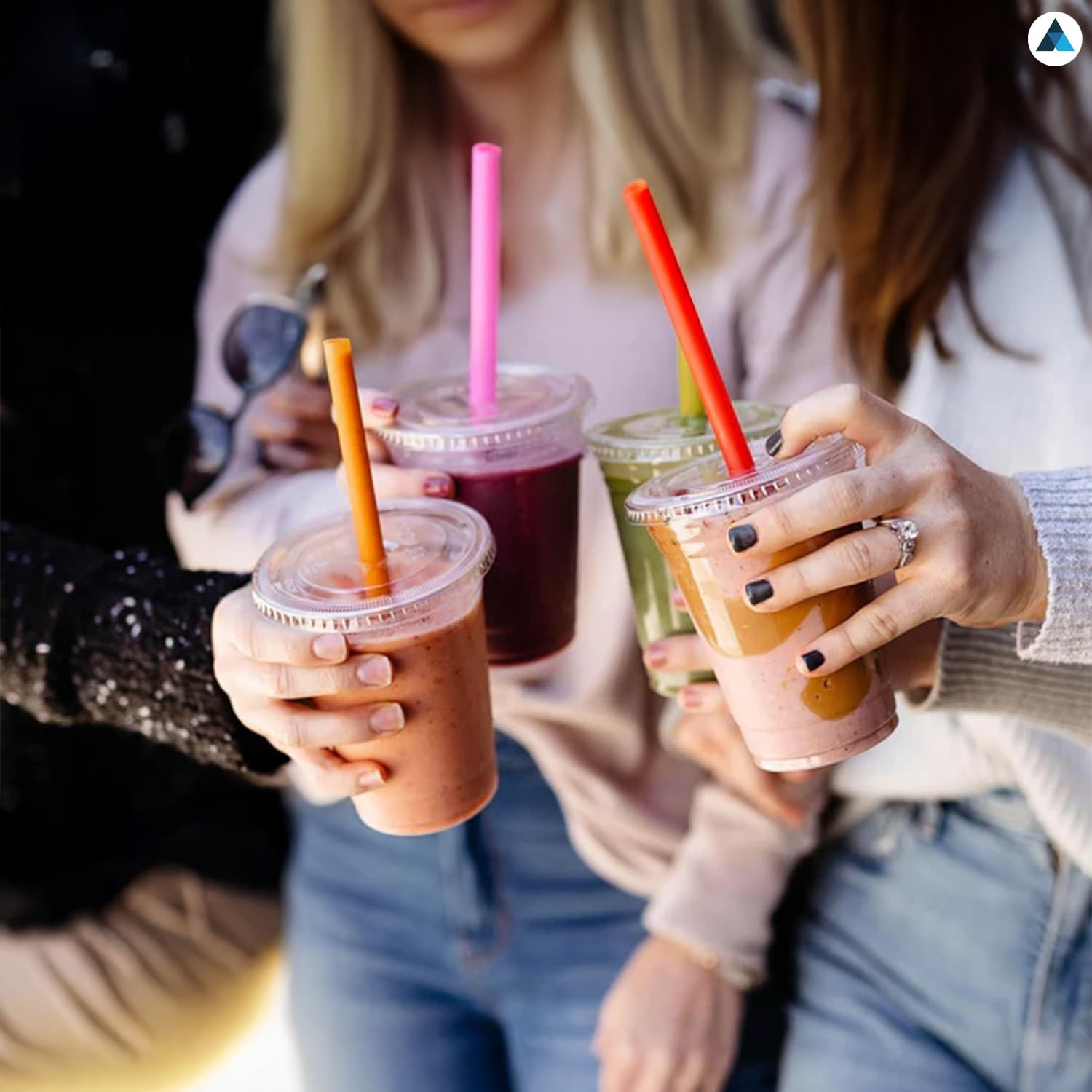 Kristallklare Smoothie-Becher mit flachem Deckel, perfekt für Eiskaffee, Milchshake, Slurpee, Eis, Razzle, Slush, Smoothy, Party, 340 ml, 200 Stück