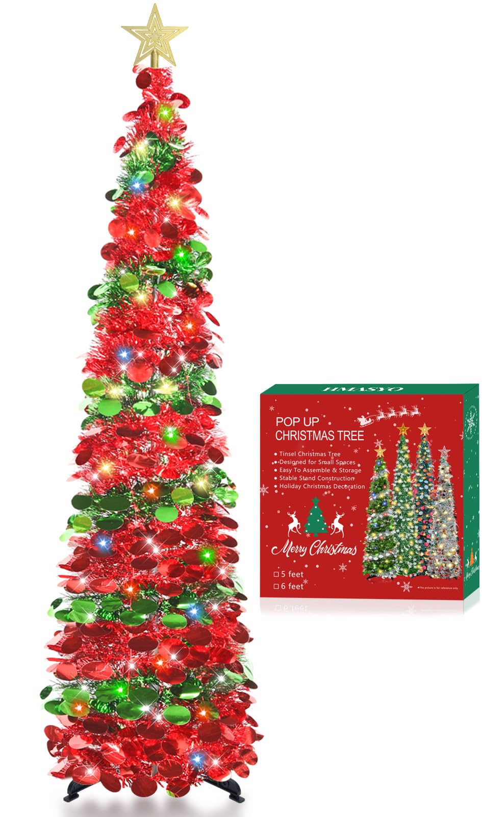 Amazon.com: HMASYO 5 FT Pop Up Christmas Tree with Timer Colorful
