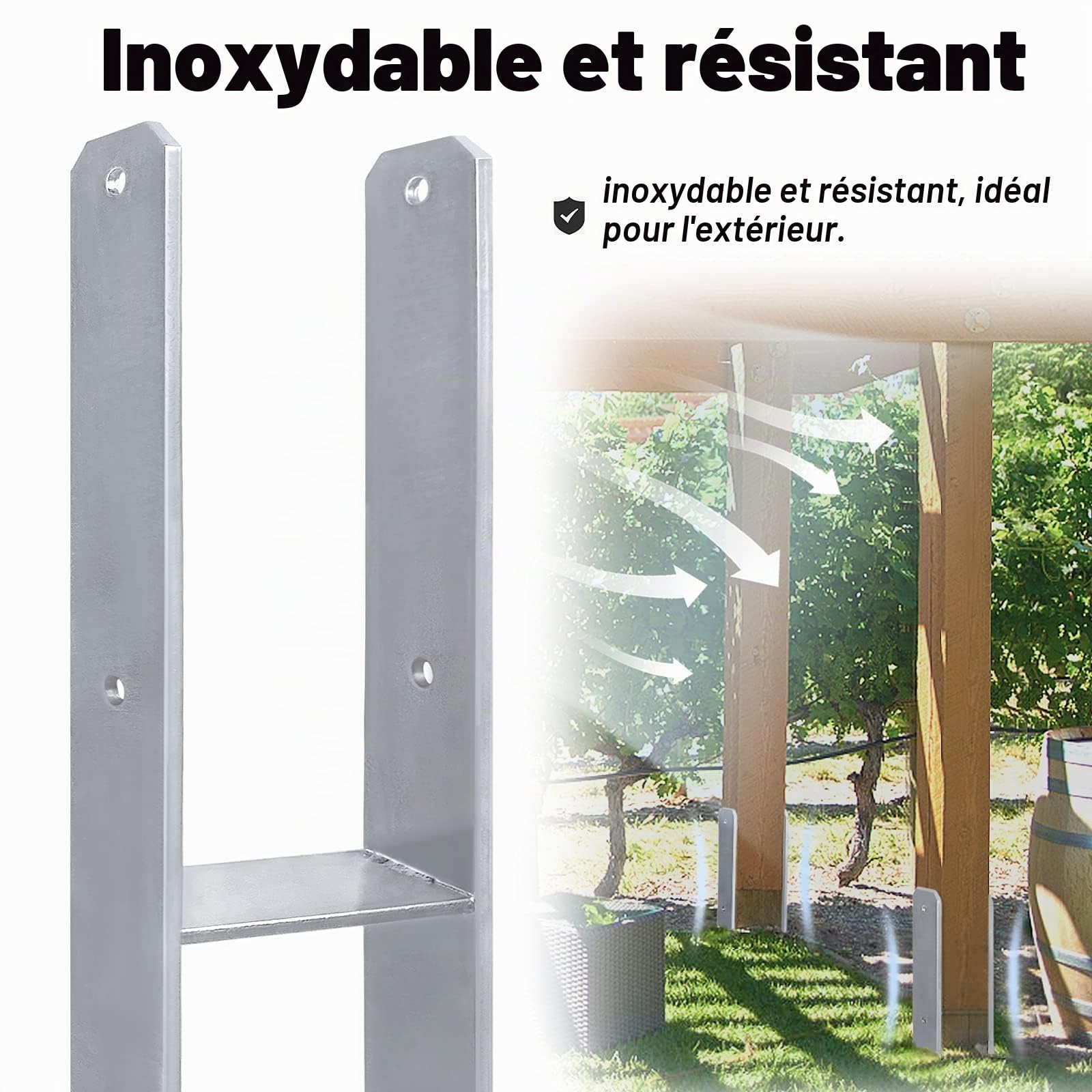 ACXIN Lot de 4 supports de poteau en H - Ancrage en H en acier inoxydable avec revêtement pour installations fixes en plein air - 91 x 600 mm - Épaisseur du matériau : 5 mm