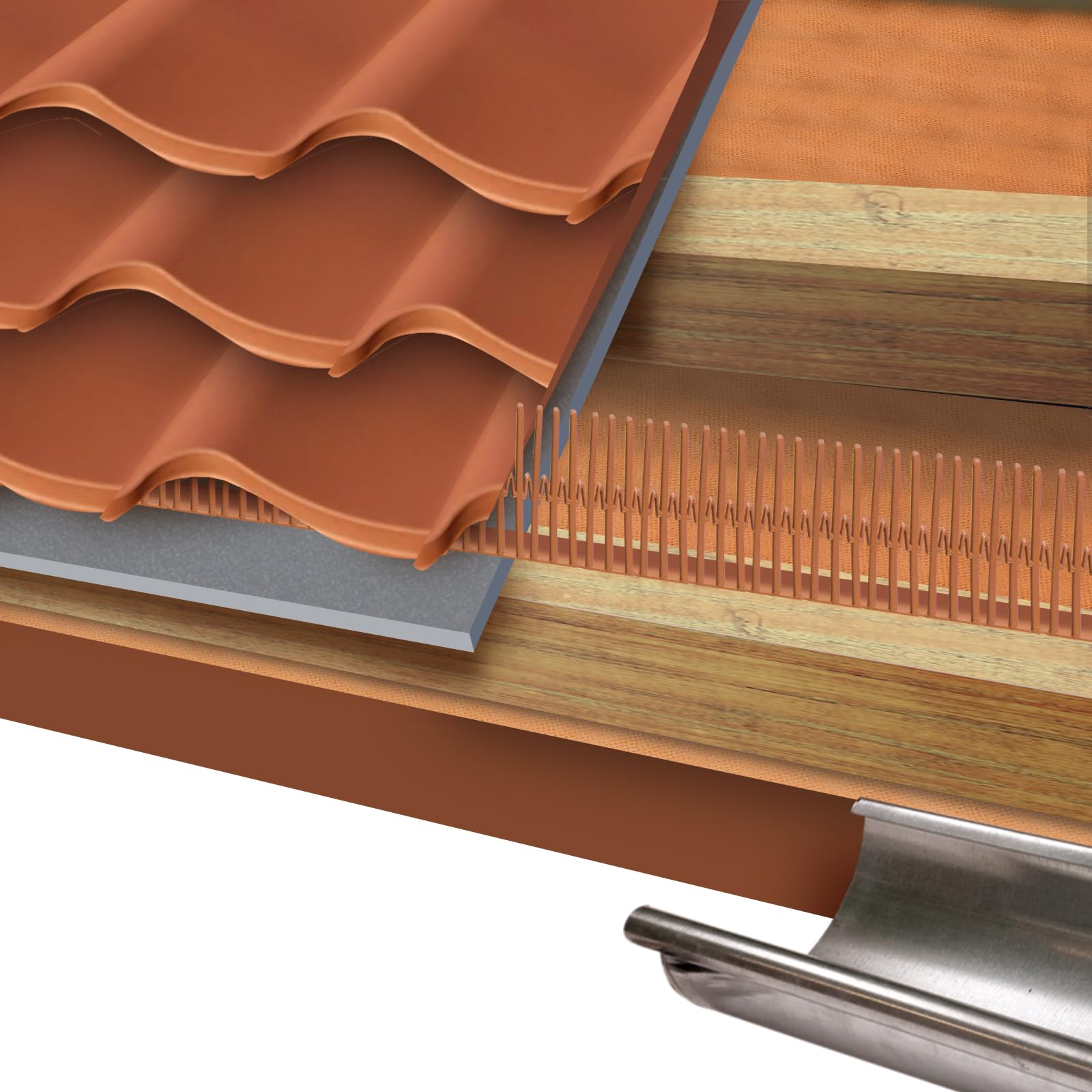 DQ-PP Peine de ventilación para cumbrera – 10m (10 piezas x 1m) – 100mm – Marrón (RAL 8017) – Ventilación de cumbrera – Peine para canalones