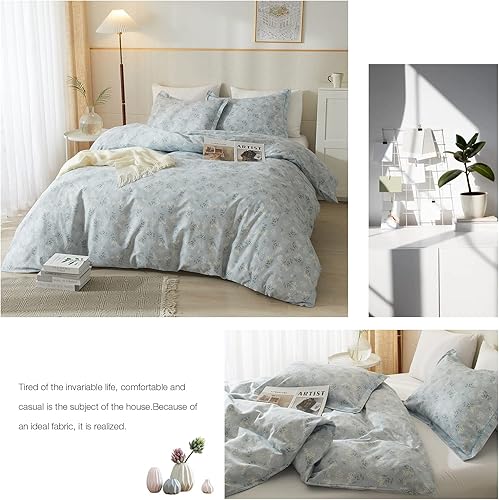 Miniatura 327 de Funda de edredón de 3 piezas, funda de edredón de algodón suave, estilo bohemio, juego de ropa de cama estética con cierre de cremallera, 4 lazos