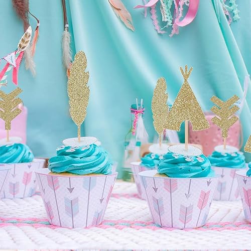 Miniatura 4 de Paquete de decoración Young Wild y tres banderines de flecha con purpurina verde, rosa, amarillo, flecha, feliz cumpleaños, decoración dorada para