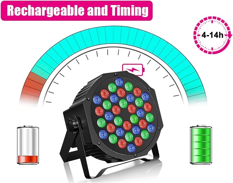 SEBRUANC 4x Akkumulátoros RGB LED Par Lámpa Táskával, Diszkó Fény Távirányítóval és Hangaktivációval