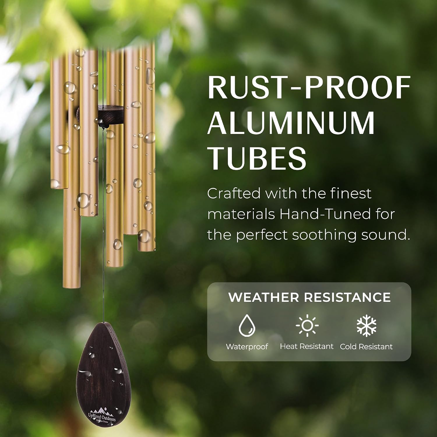 Gold Wind Chimes for Outside Deep Tone, 28 Inch Havasu Hand Tuned E Major Wind Chime, Adjustable Clapper, Aluminum Beech Wood Garden Patio Porch Decor, Memorial Housewarming Gift