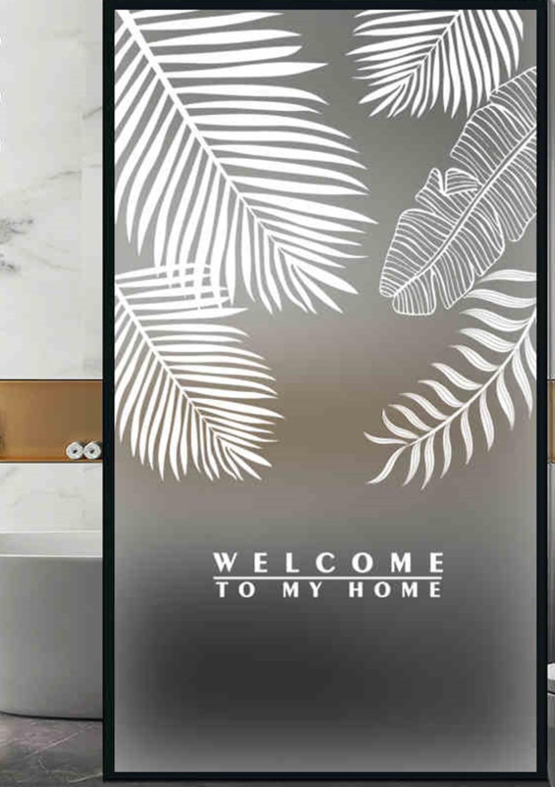 Window Film Privacy White Palm Leaves Glass Frosted Privacy Film For Glass Windows Static Cling No Glue Window Films Covering Self Adhesive Anti Uv For Office Bathroom Home 70x100cm/1pcs
