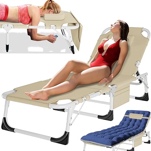 Miniatura 24 de MOPHOTO Silla Tumbona Plegable de 5 Posiciones, Catre Plegable, Sillas Tumbonas de Patio Resistentes para Exteriores, Junto a la Piscina, Playa