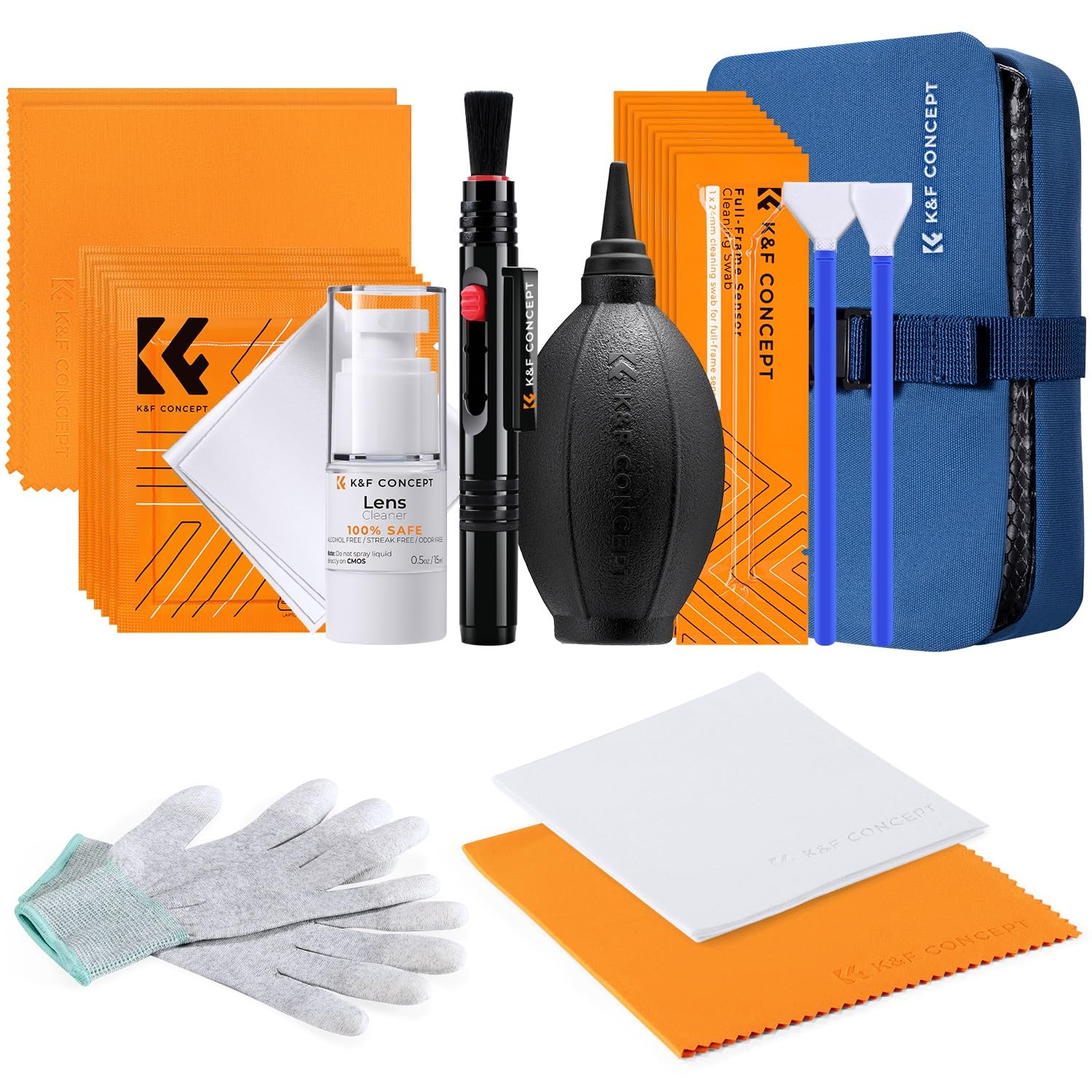 K&F Concept 23-in-1 Reinigungsset Reinigungs Kit für DSLR Kamera Objektive Filter Handys mit Cleaning Swab 16mm 24mm, antistatische Handschuh, Flüssig-Reiniger,Pinsel, Lens-Pen