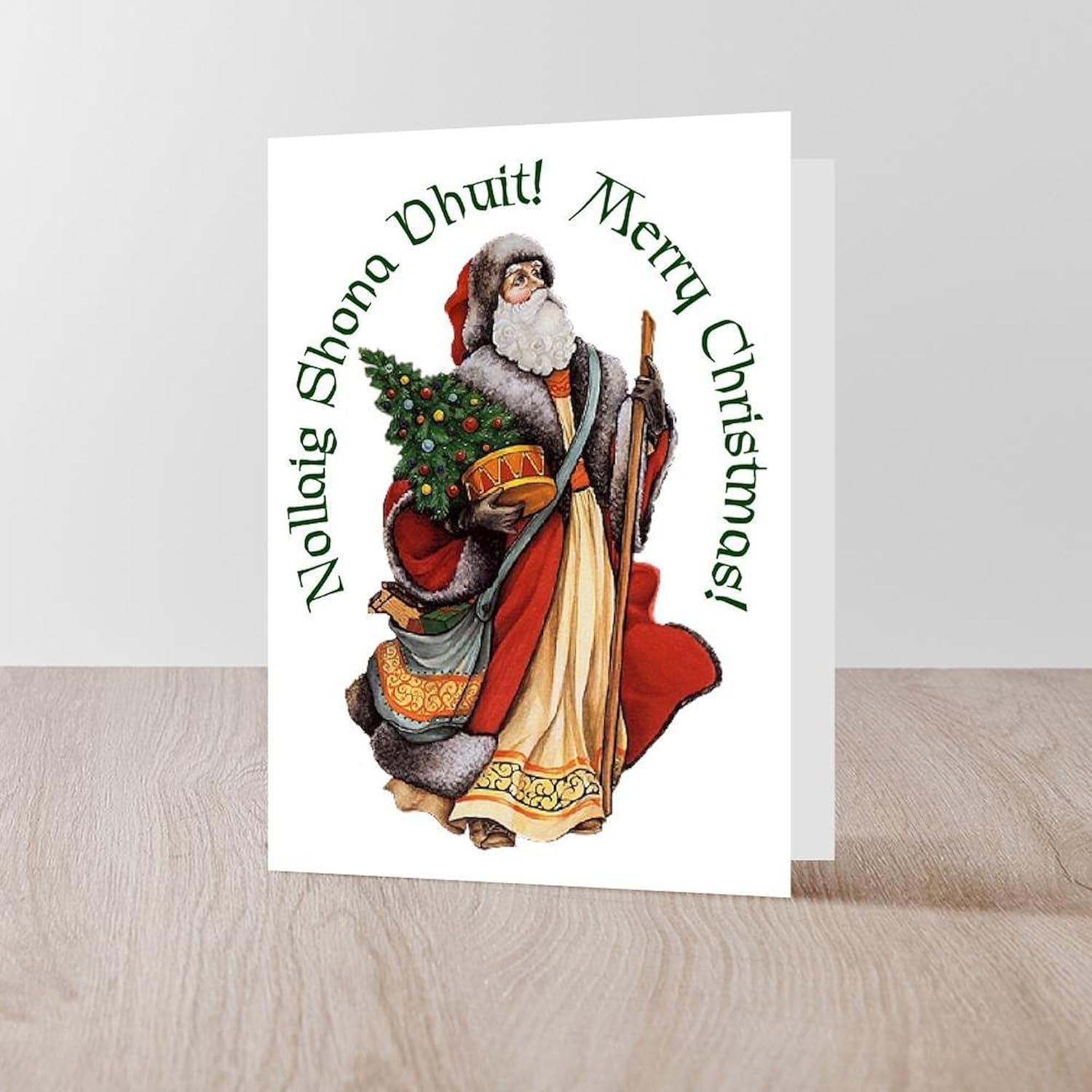 CafePress Santa (Irish & English) Christmas Cards (Pk Of 20) Greeting Card (20-pack), Note Card with Blank Inside, Birthday Card Glossy