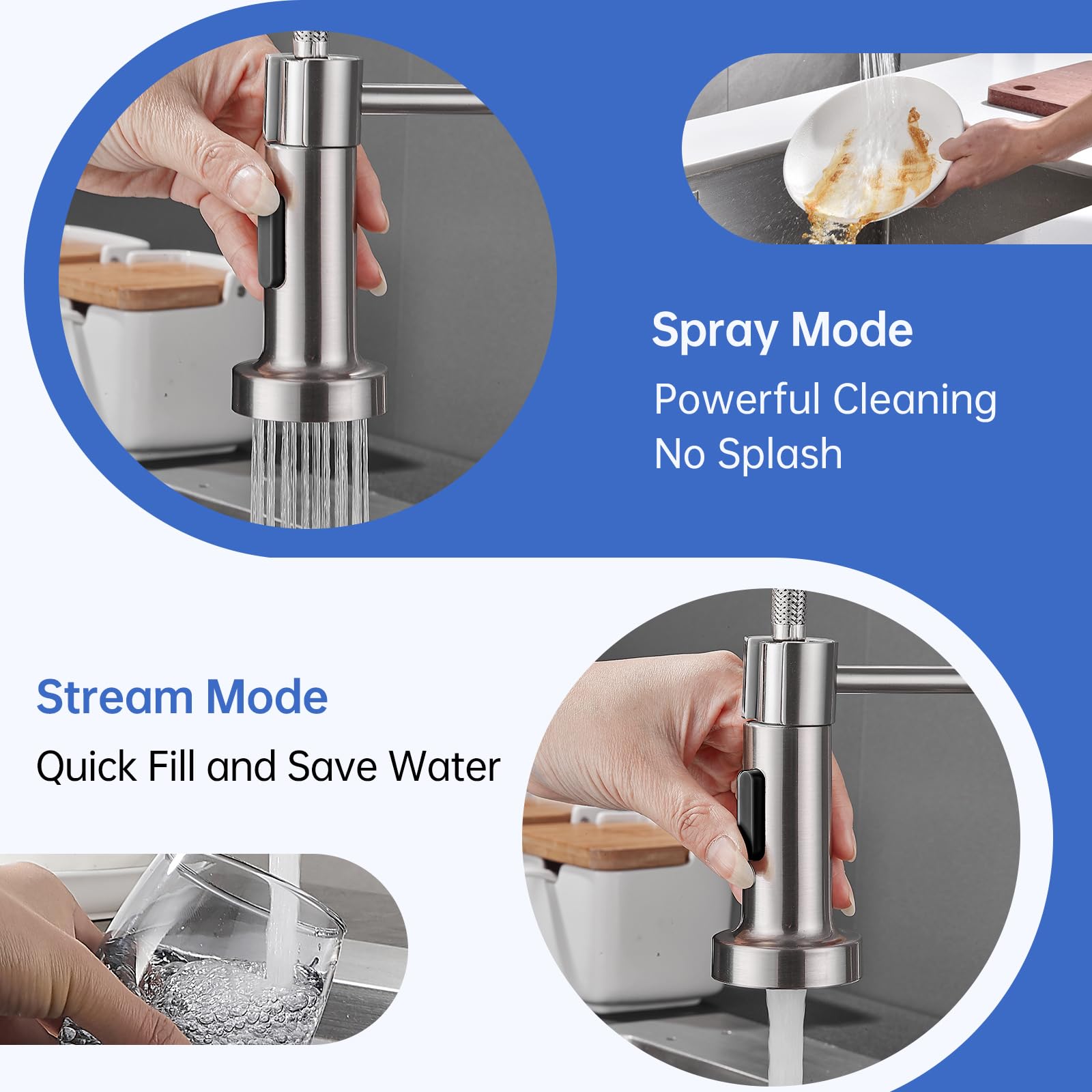 APPASO Wasserhahn, Küchenarmatur Hochdruck mit Herunterziehen Brause, Mischbatterie Küche mit 2 Strahlarten, 360° Drehbar Spültischarmatur -Bleifrei/Nickelfrei Edelstahl | Gebürstet