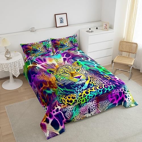 Miniatura 10 de Erosebridal Juego de ropa de cama de pavo real, tamaño matrimonial, color aguamarina, lindo patrón de animales, juego de edredón con estampado de