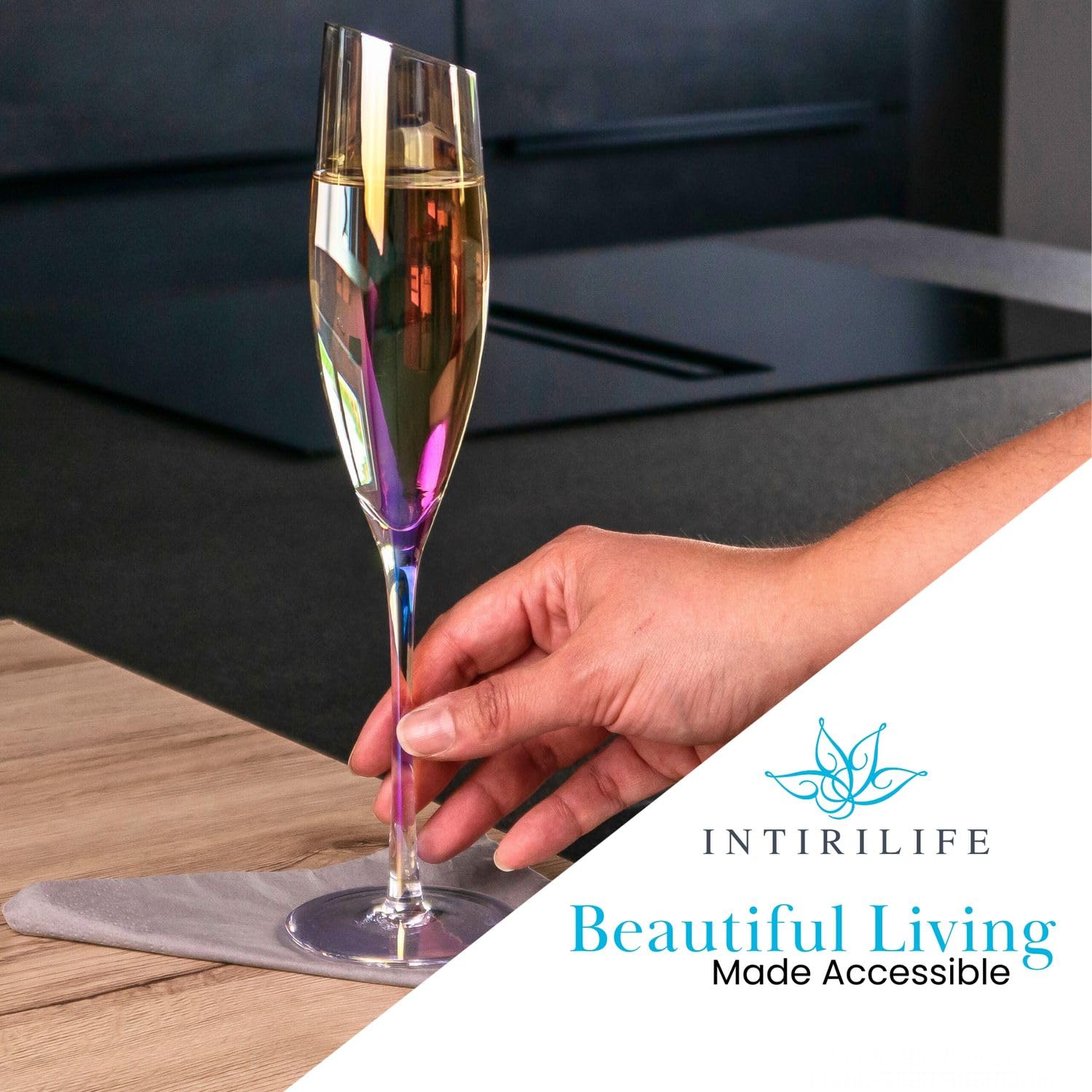 Intirilife 6x Flûte à Champagne avec bord moderne et reflets arc-en-ciel - 150 ml de contenance - Flûte à champagne Prosecco Verre cristal résistant au lave-vaisselle antichoc