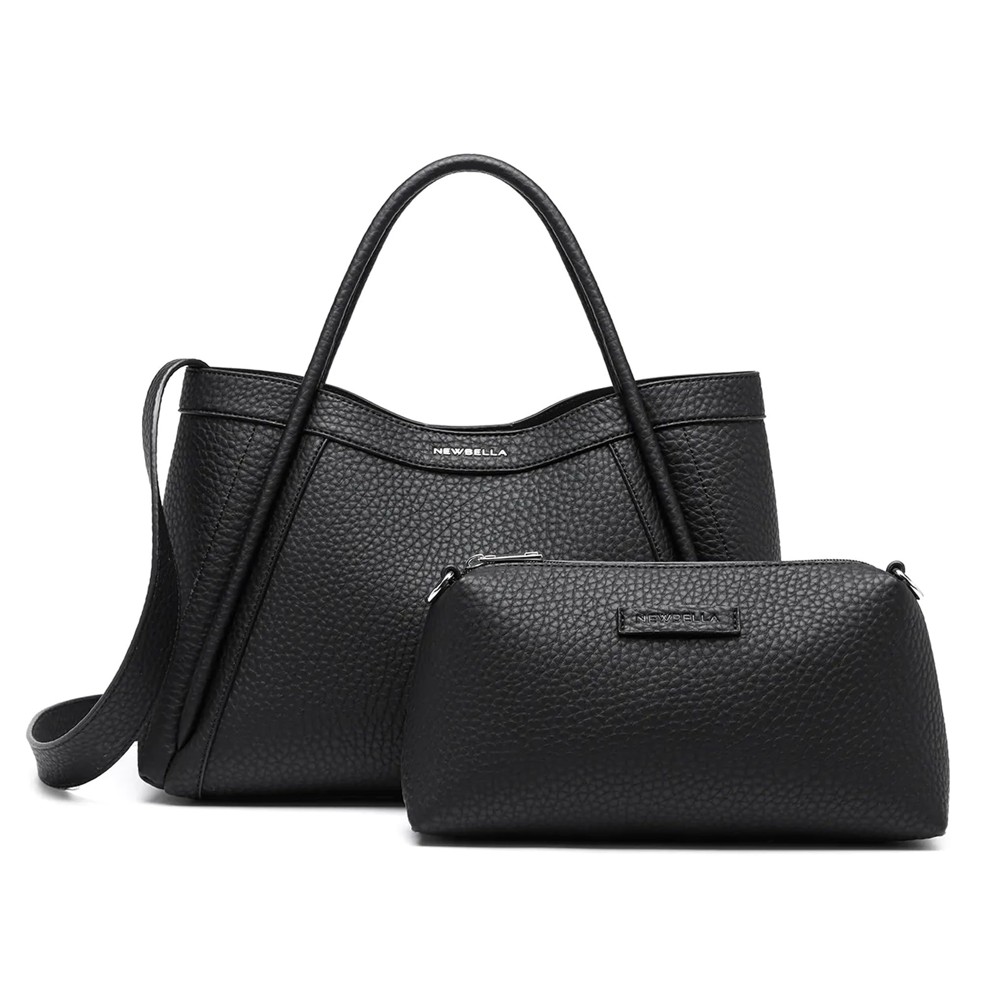 NEWBELLA Tote Bag for Women, Vegan Leather Crossbody Shoulder Bag, Top Handle Satchel Purse for Work, Travel, Daily Use (Black-2)