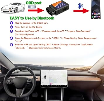 Upgrade OBD2 Bluetooth Adapter - Car Diagnostic Scanner Code Reader, Compatible with iOS/Android/Windows/iPhone/iPad Supports All Vehicles with OBDII Protocol (2 Pack)
