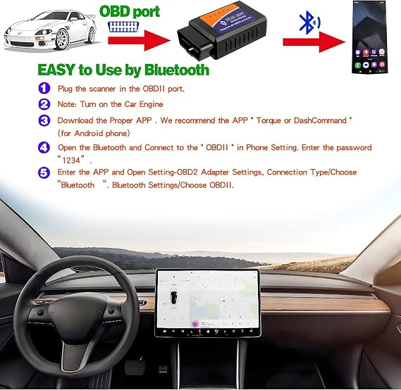 Upgrade OBD2 Bluetooth Adapter - Car Diagnostic Scanner Code Reader, Compatible with iOS/Android/Windows/iPhone/iPad Supports All Vehicles with OBDII Protocol (2 Pack)