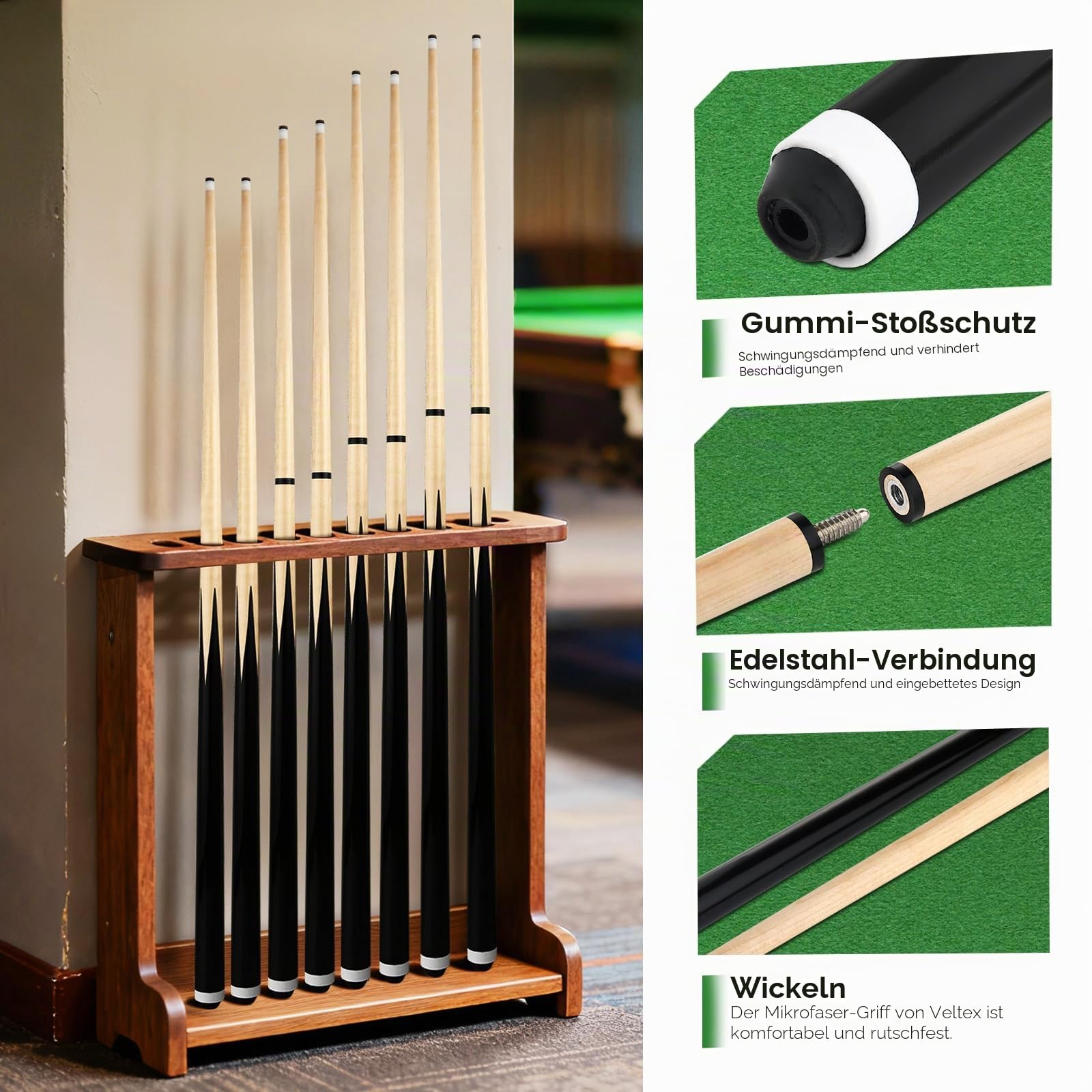 Billardqueue-Sticks für Erwachsene, 590 ml, 91,4 cm, 106,7 cm, 121,9 cm, 147,3 cm, Set mit 2 oder 4 Billard-Queue-Sticks mit 13 mm Lederspitze, für Kinder oder Anfänger, 2-teilig, 14/16/18