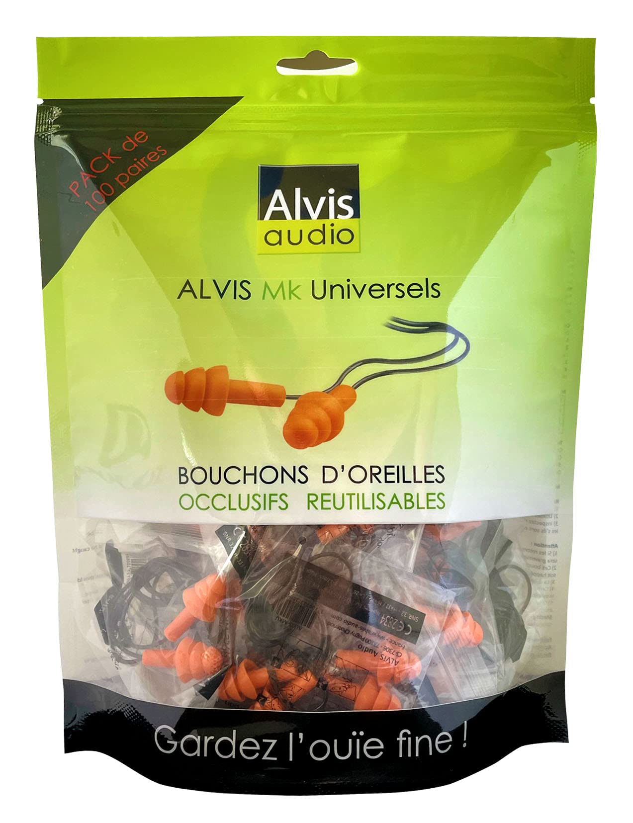 ALVIS – MK universales – tapones para los oídos antiruit – Silicona – Certificados CE para EPI – 100 pares
