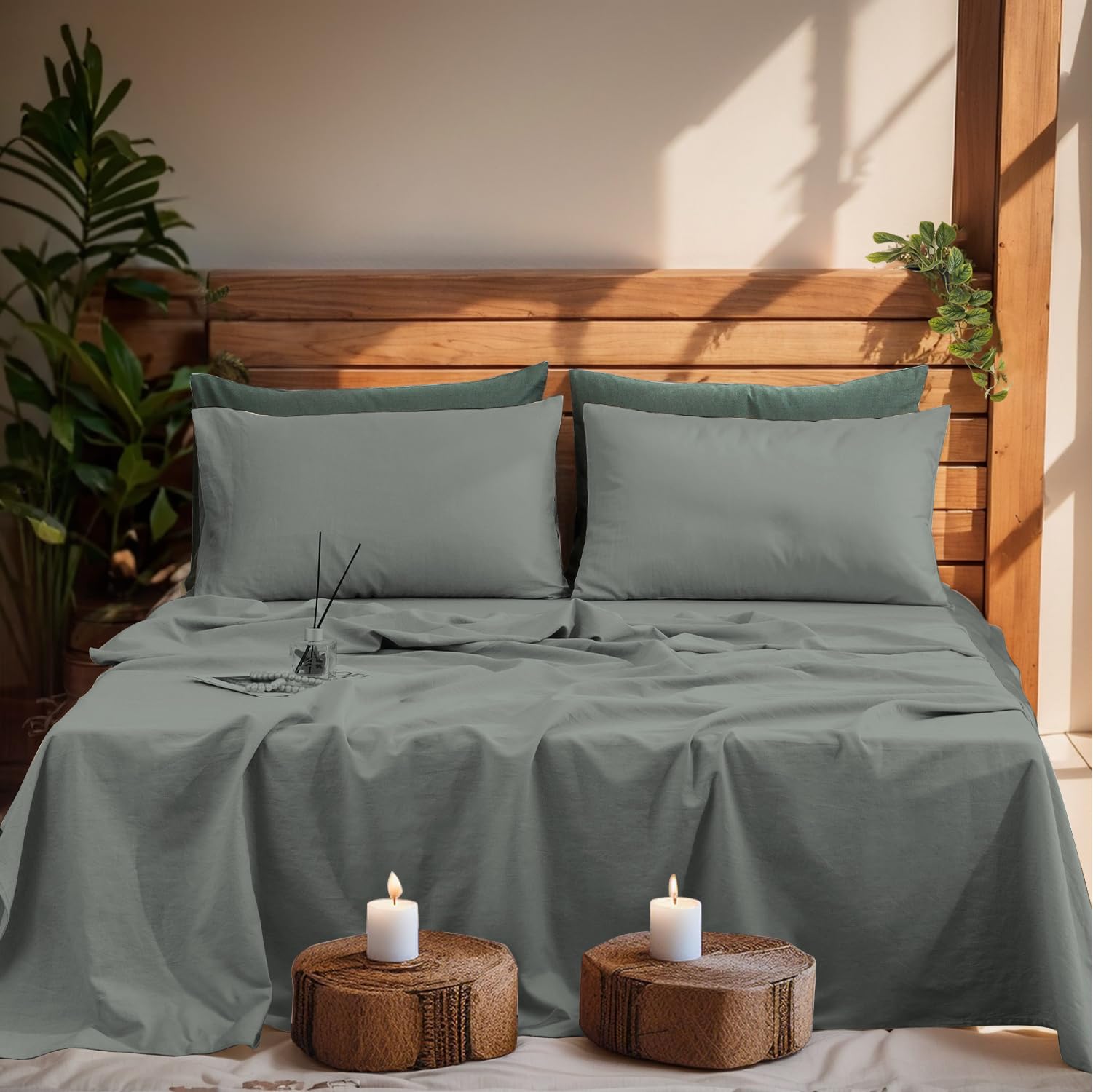 TUMEI Parure De Lit 4 Pièces 100 % Lin Pour Très Grand Lit