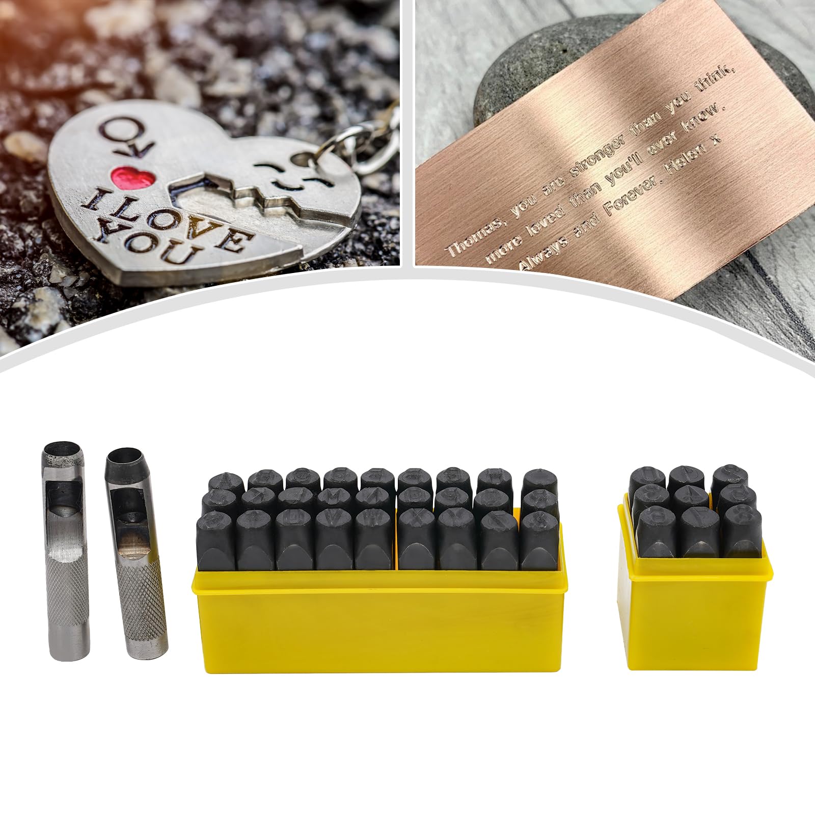 Metalowe stemple do wytłaczania zestaw 36-częściowy, litery A-Z | Tłoczenie ze skóry, stalowe stemple z literami, zestaw stempli z pudełkiem do przechowywania, wytrzymałe metalowe stemple