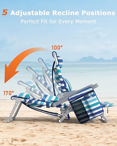 Miniatura 4 de ZENPETIO Silla de playa, silla de camping para adultos, silla reclinable mochila para piscina, playa, campamento, al aire libre