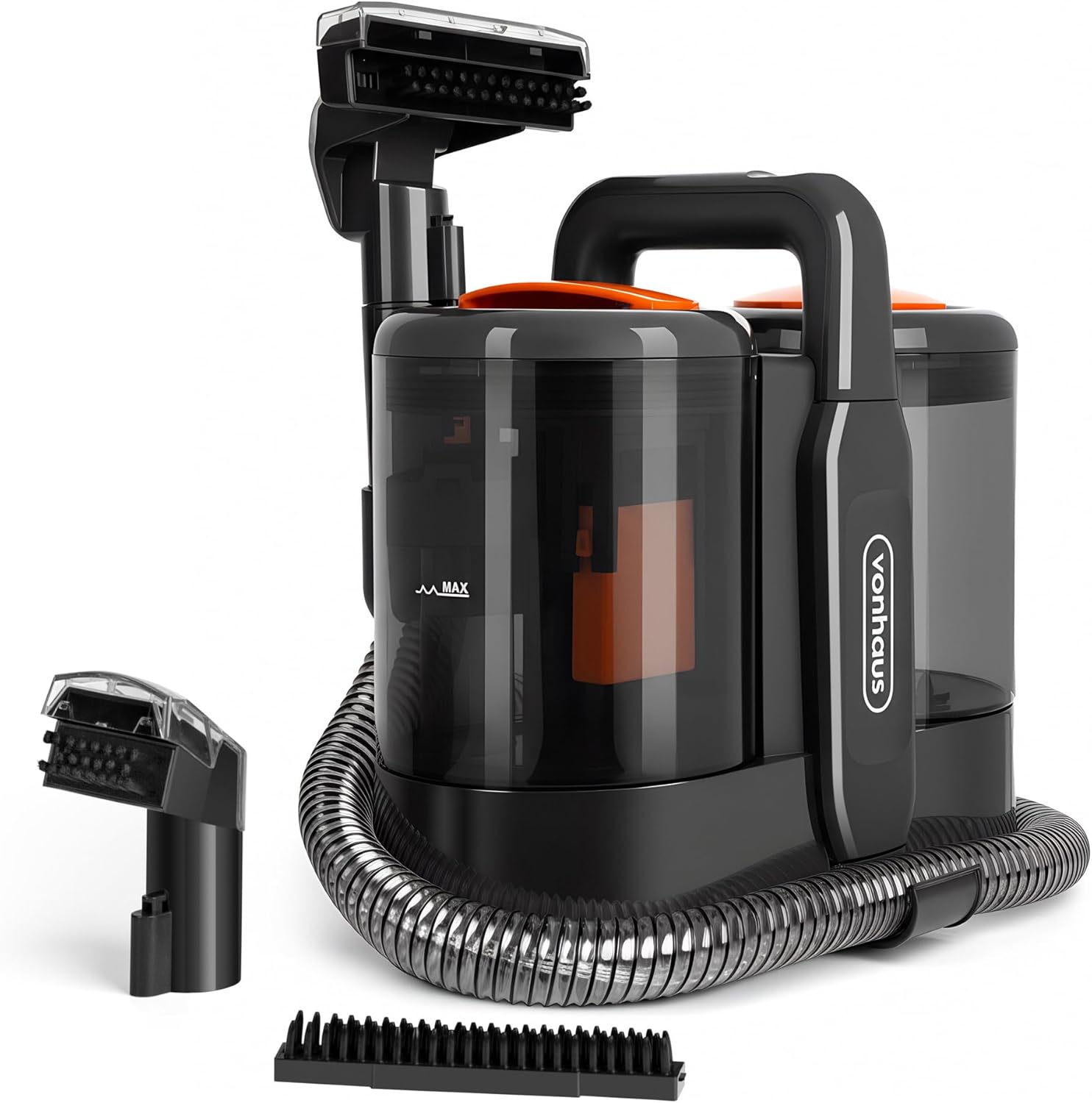 Vonhaus Spot Cleaner 600W - Portable 1.5L Capacity Carpet Washer, Corded Handheld Carpet Cleaner Machine with Dual Tank Design, Self-Cleaning Function, Crevice & Pet Brush for Rugs, Upholstery & Cars