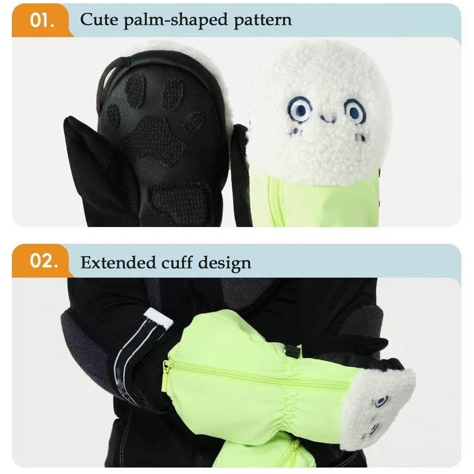 Gants Neige Enfant, moufles Sport Enfant antidérapant imperméable, Gants De Ski pour Enfants, Cadeau pour garçons et Filles,Vert,XS