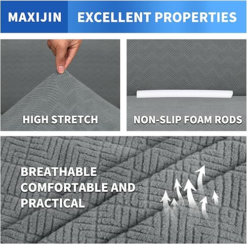 Miniatura 4 de MAXIJIN Fundas de sofá para sofá de 3 cojines, funda elástica de 1 pieza, protector de muebles con parte inferior elástica para niños y perros