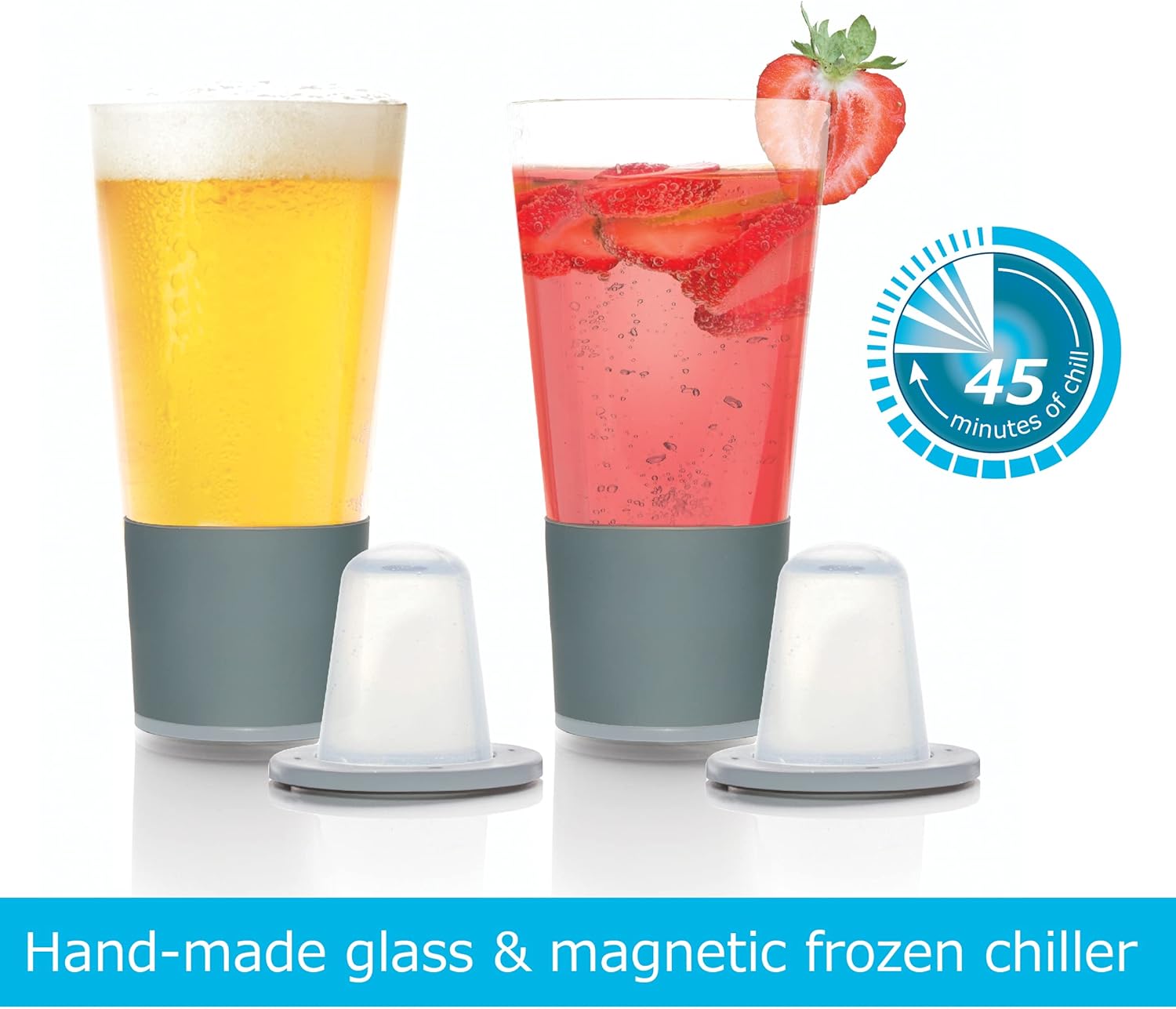 Soireehome Dimple, 1st Generation Self Chilling Pint Glasses, No Ice, 16oz. Set of 2