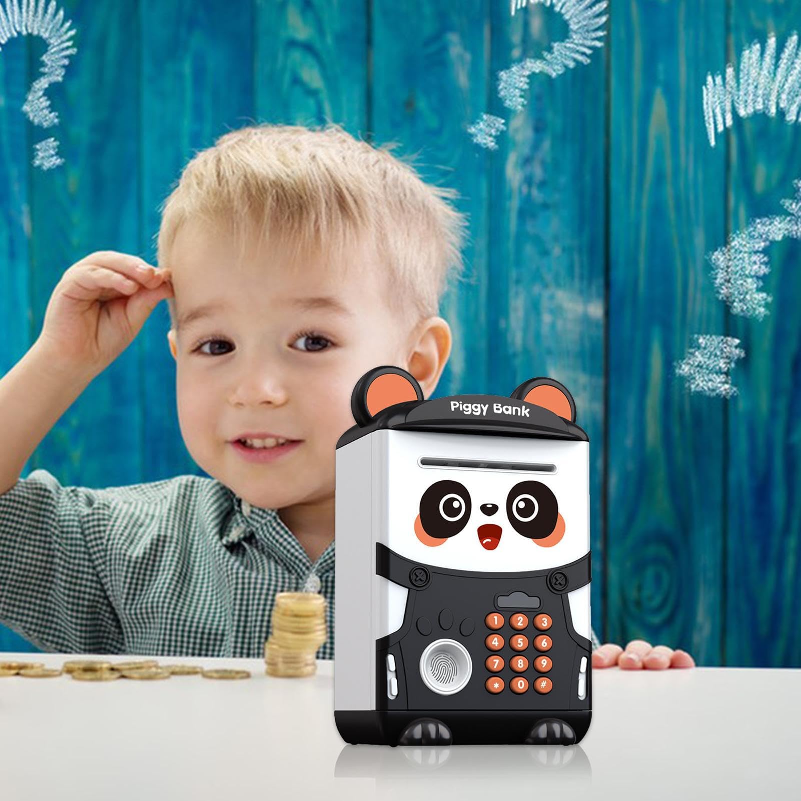 Salvadanaio Panda | Ruba Salvadanaio Mini Bancomat Elettronico per Risparmio, con Serratura a Combinazione, Armadietto per Impronte Digitali, Moneta ATM Automatico Moneta Rotolante Cartoon Salvadana