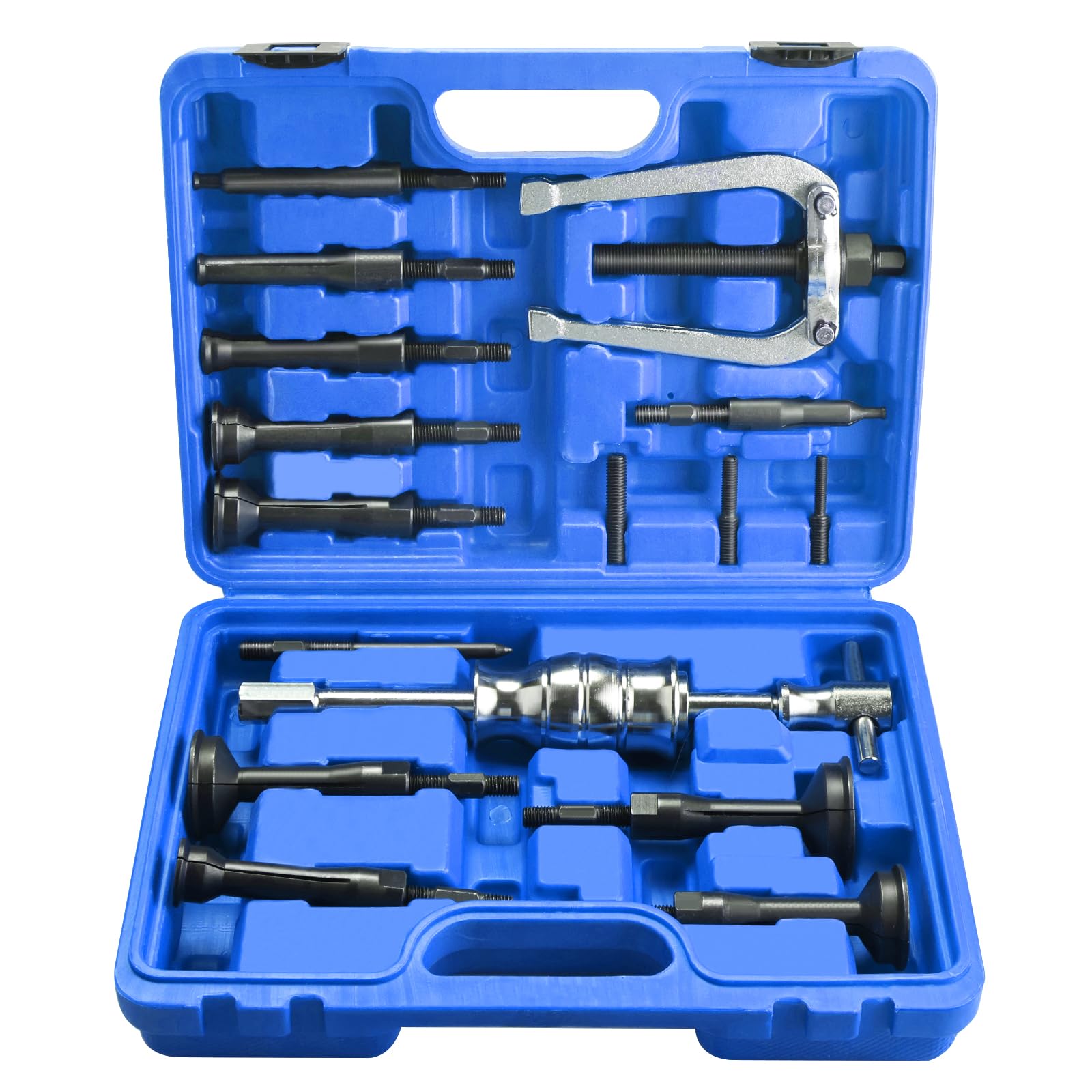 BOOMSTART 16pzs Extractor Rodamientos Internos, 5-58 mm Extractor de Rodamiento Interior, Extractor Cojinetes Ciegos con Martillo para Rodamiento Internos de Caja de Cambios Rueda Moto Coche (Azul)