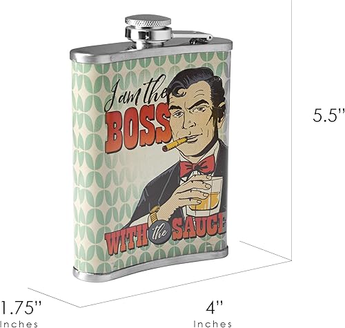 Miniatura 7 de American Art Decor - Frasco de licor de 8 oz - Boss con la salsa de acero inoxidable frasco de cadera  resistente a prueba de fugas  Novedad