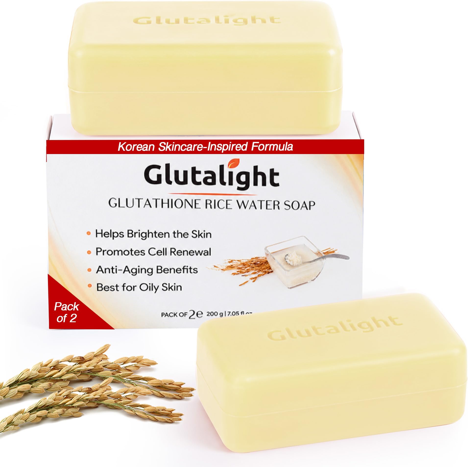 Glutalight Glutathione Rice Water Soap - Korean Skincare, Pack of 2