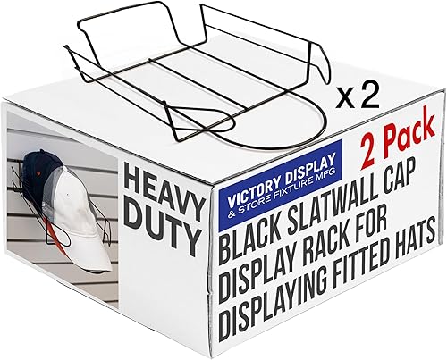 Estante de exhibición de gorras de Slatwall negrocromoblanco para mostrar sombreros ajustados, sombreros Snapback, sombreros no estructurados y